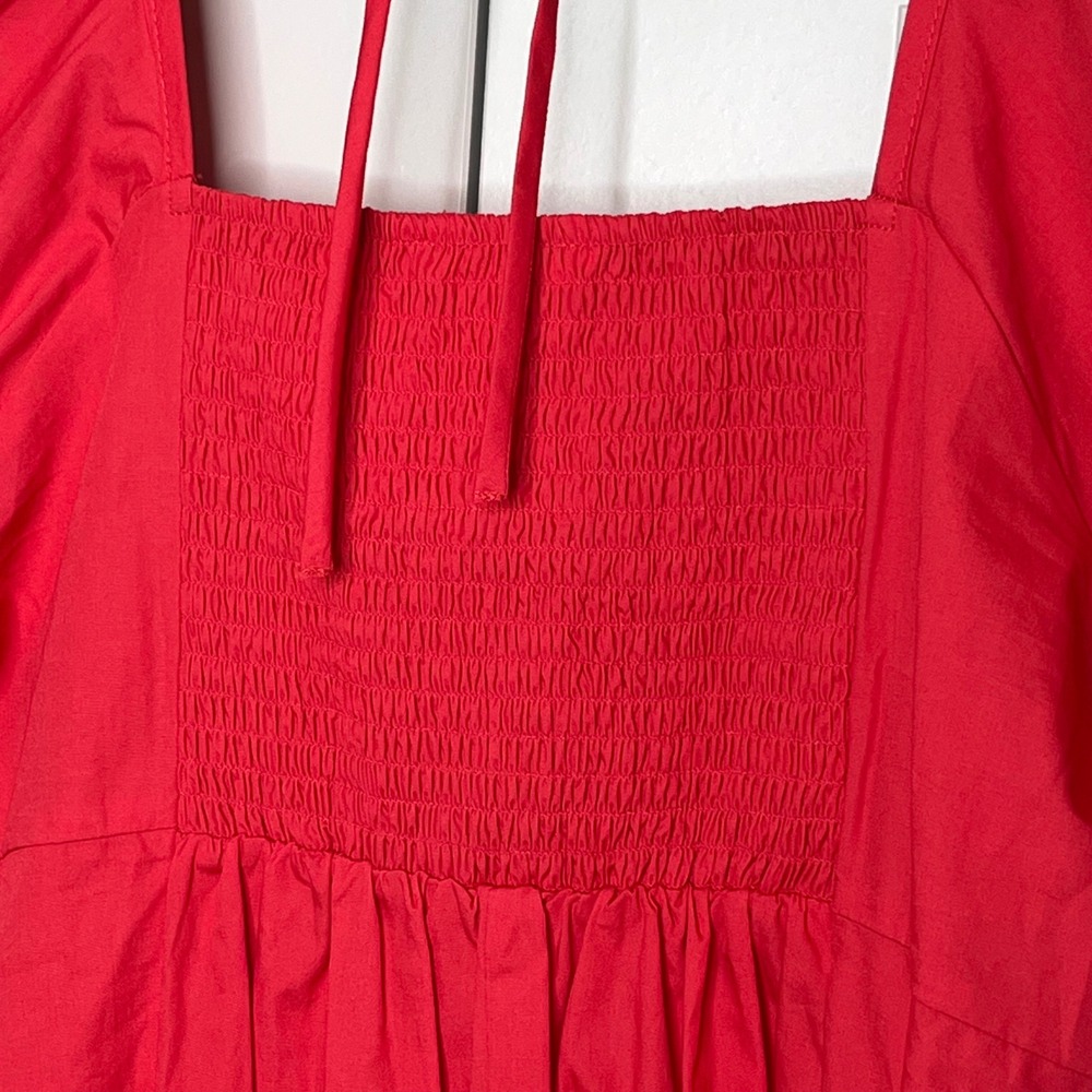 Draper James Puff Sleeve Smocked Back Mini Dress NWT Small Red Pink Cotton - Picture 8 of 12